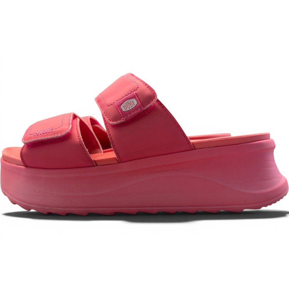 Hey Dude Women's Delray Slide Colorful Electric Pink Platform Sandals Size 9W